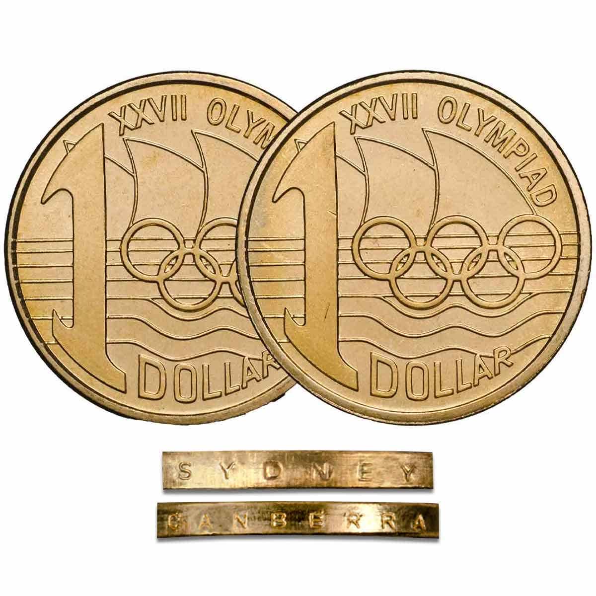 Australia Olymphilex 2000 $1 Aluminium-Bronze C & S Mintmark Uncirculated Coin Pair