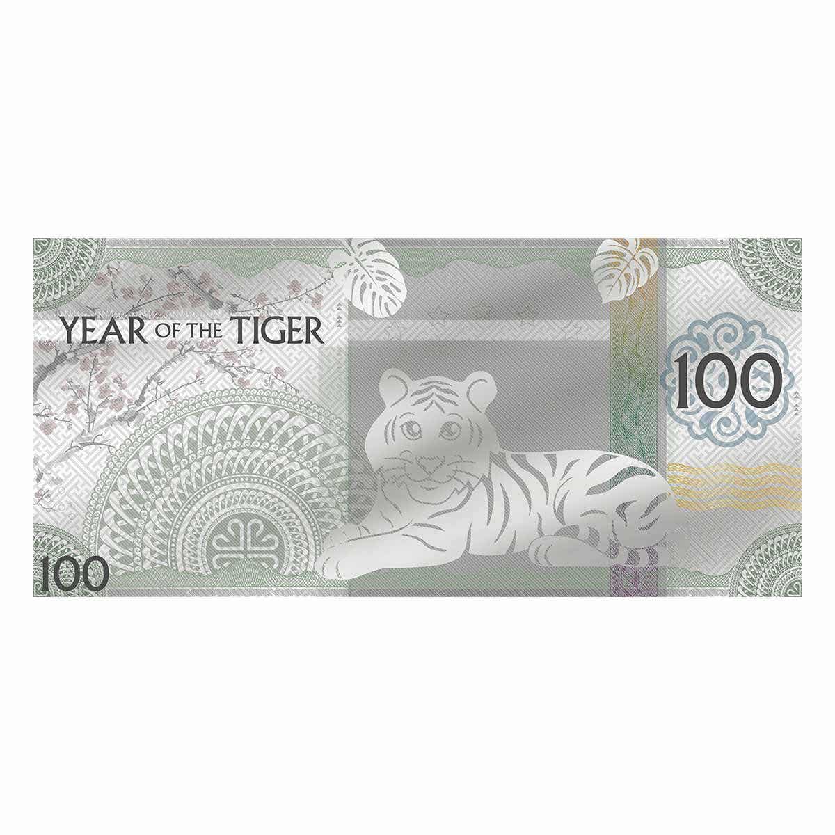 Lunar Tiger 2022 100 Togrog Coloured Silver Note