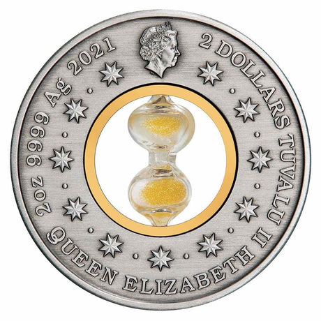 Hourglass 2021 $2 2oz Silver Antique Coin