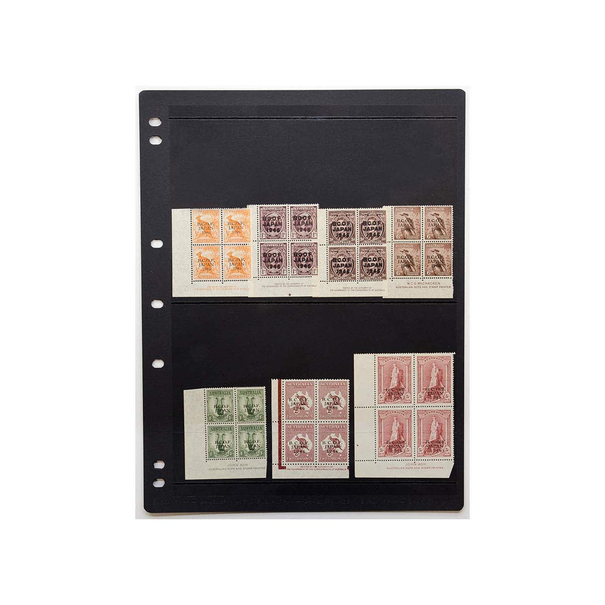 BCOF Japan 1946 Overprints 1/2d - 5/- Stamps Block of Four Collection Mint Unhinged (28 stamps)