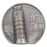 Leaning Tower of Pisa 2022 $10 2oz Silver High Relief Antiqued Coin