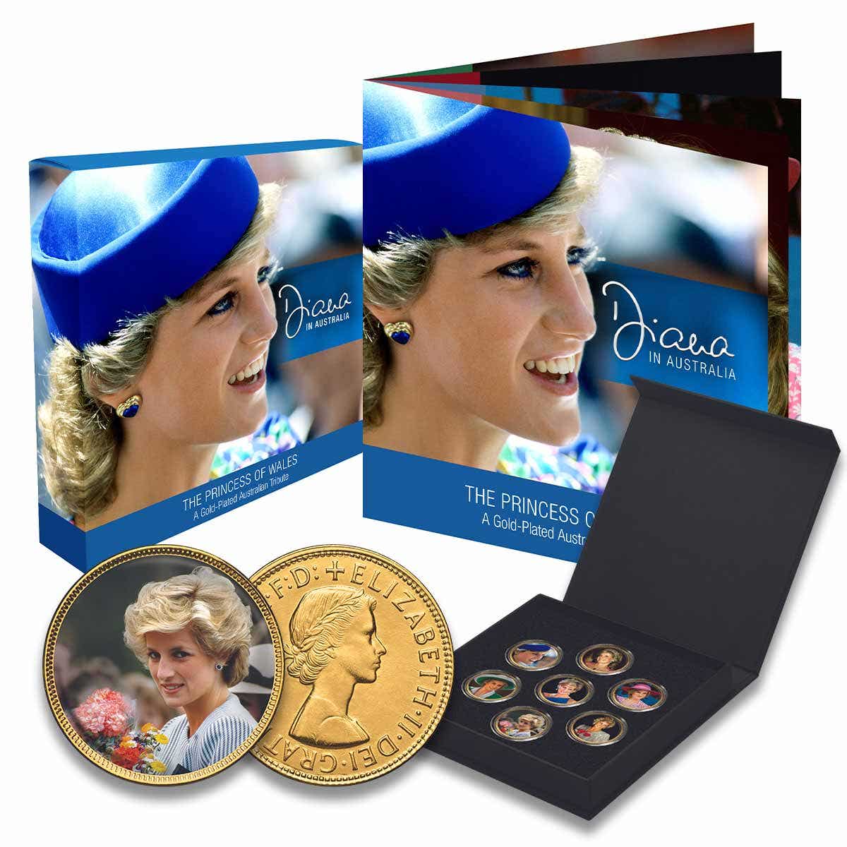 ダイアナ妃 ウェールズ公妃 7枚組フルカラーペニーコレクション オーストラリア Diana Princess of Wales Gold-plated Penny 7-Coin Collection