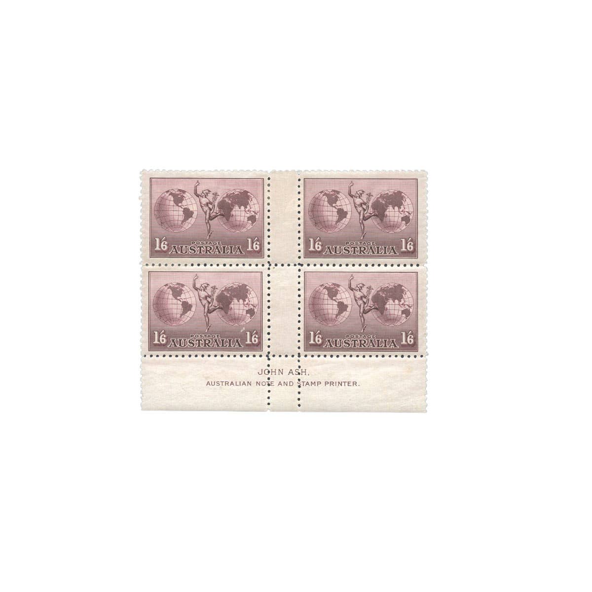 1934 1/6 Hermes No Watermark Ash Imprint Block of Four MUH/MLH