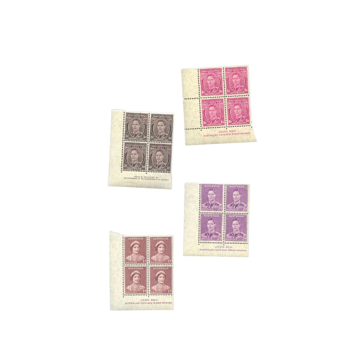 1938-41 George VI Definitives Imprint Block of Four Set of 4 MUH