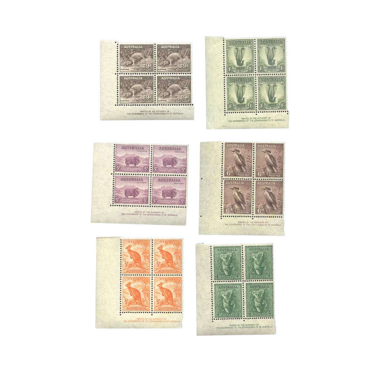 1940-45 1/2d-1/- Zoological Authority Imprint Block of Four Set of 6 Different MUH