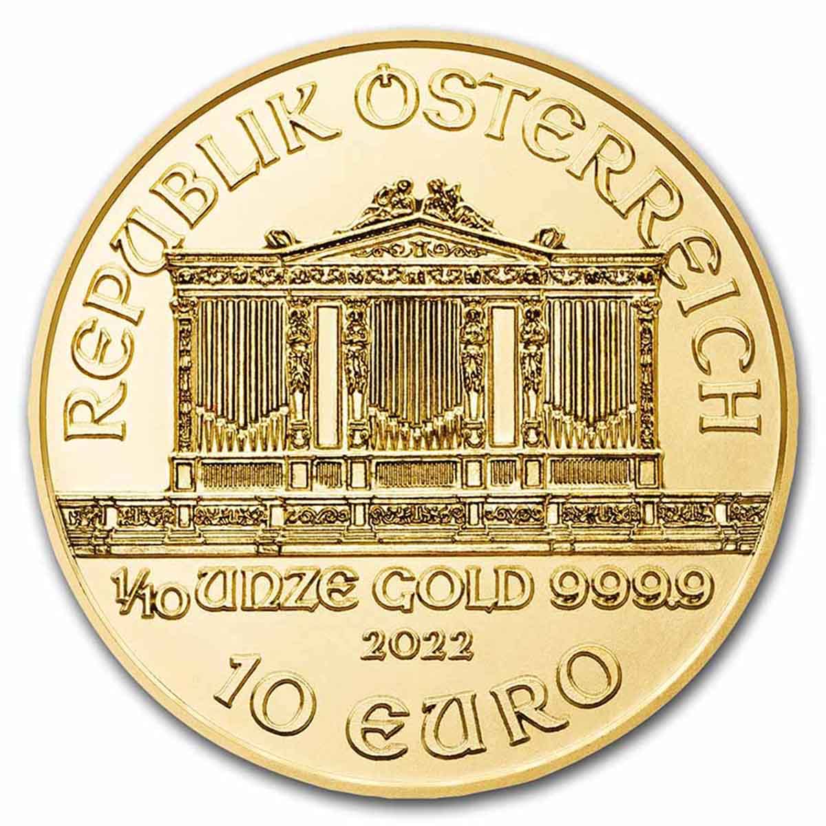 Austria 2022 €10 Philharmonic 1/10oz Gold Brilliant Uncirculated Coin
