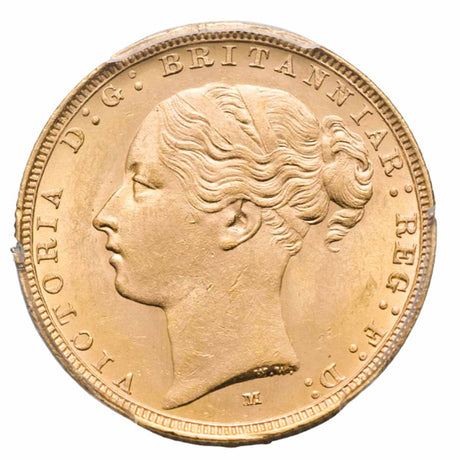 Queen Victoria 1885M Young Head St George Gold Sovereign PCGS MS63 (Choice Uncirculated)