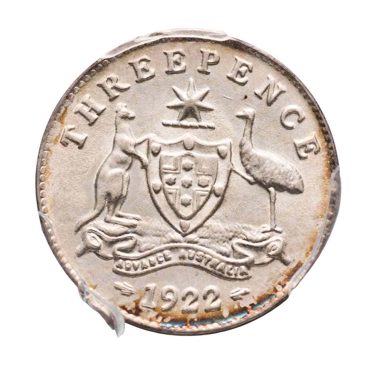 1922 Threepence PCGS MS65 (Gem Uncirculated)