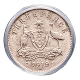 1919 Threepence PCGS MS64+ (Gem Uncirculated)