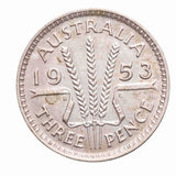1953 Threepence about Uncirculated