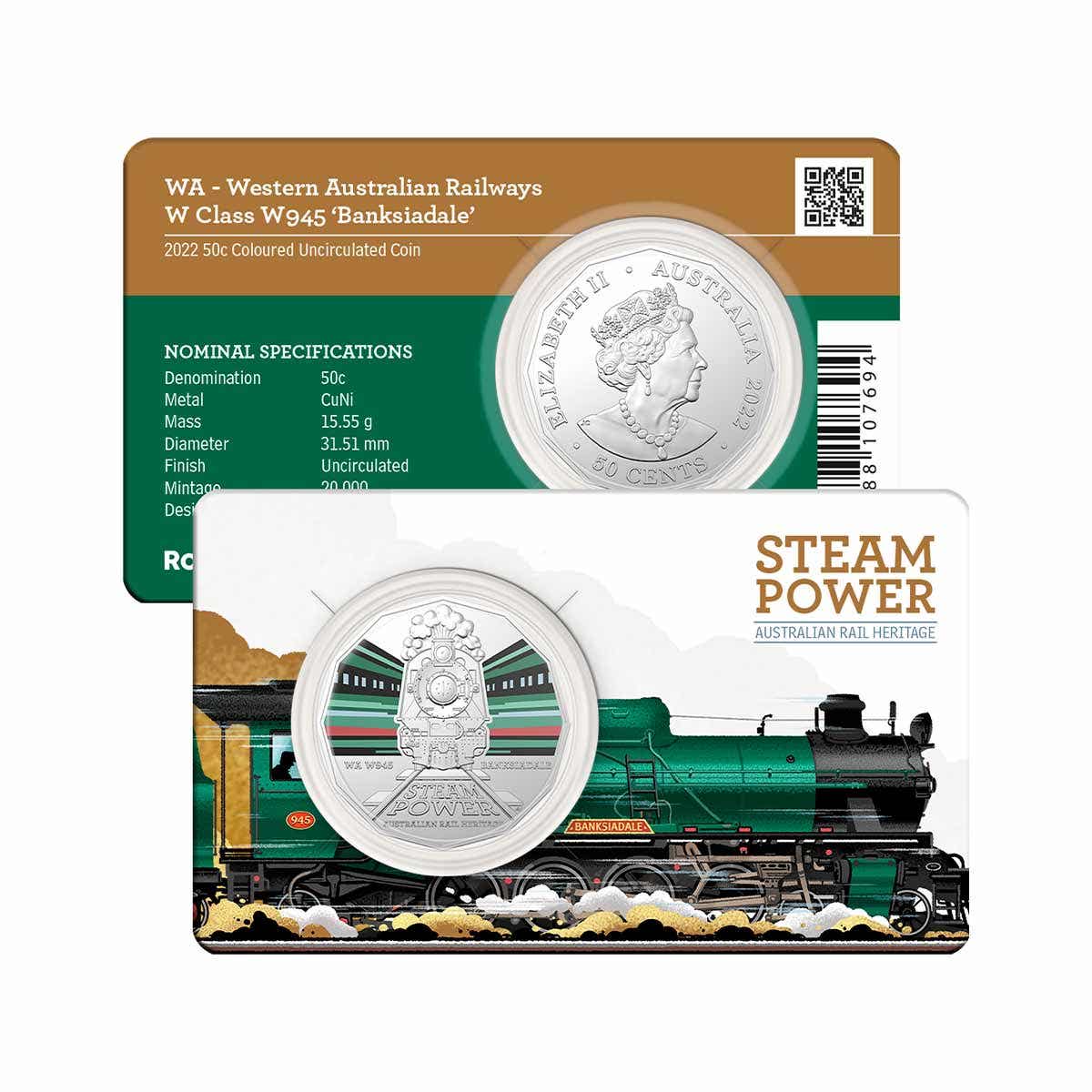 Australian Steam Trains WA Banksiadale 2022 50c Coloured CuNi Uncirculated Coin