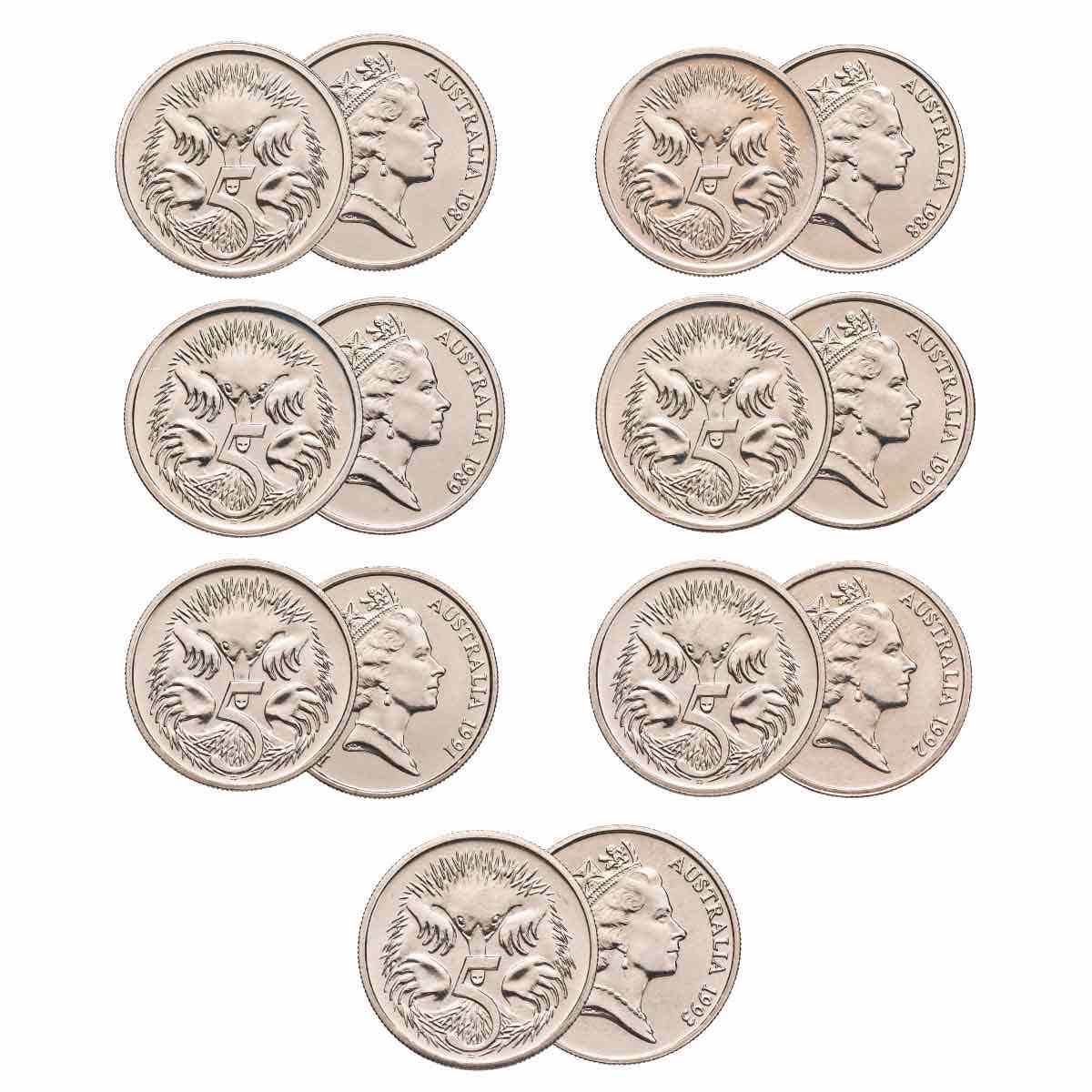 1987-1993 5c Specimen 7-Coin Set