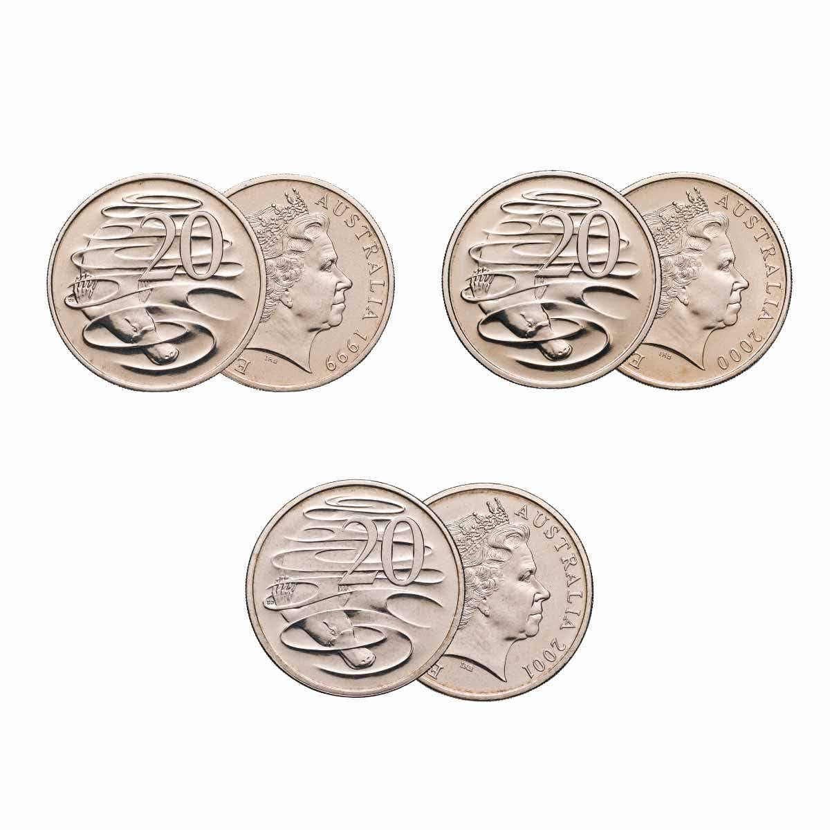 1999, 2000 & 2001 20c Specimen 3-Coin Set