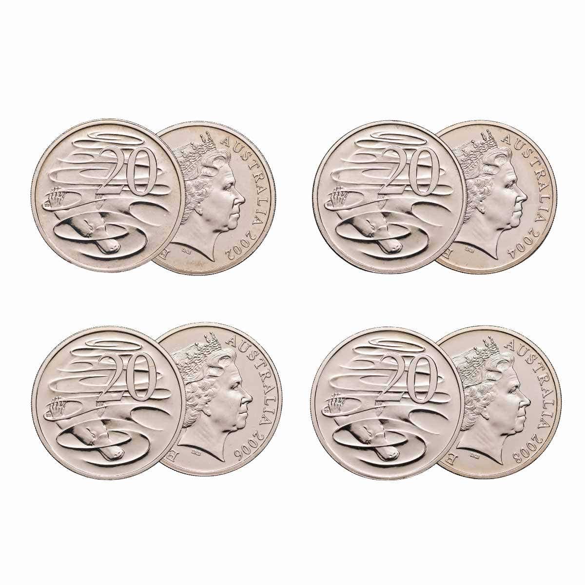 2002, 2004, 2006 & 2008 20c Specimen 4-Coin Set