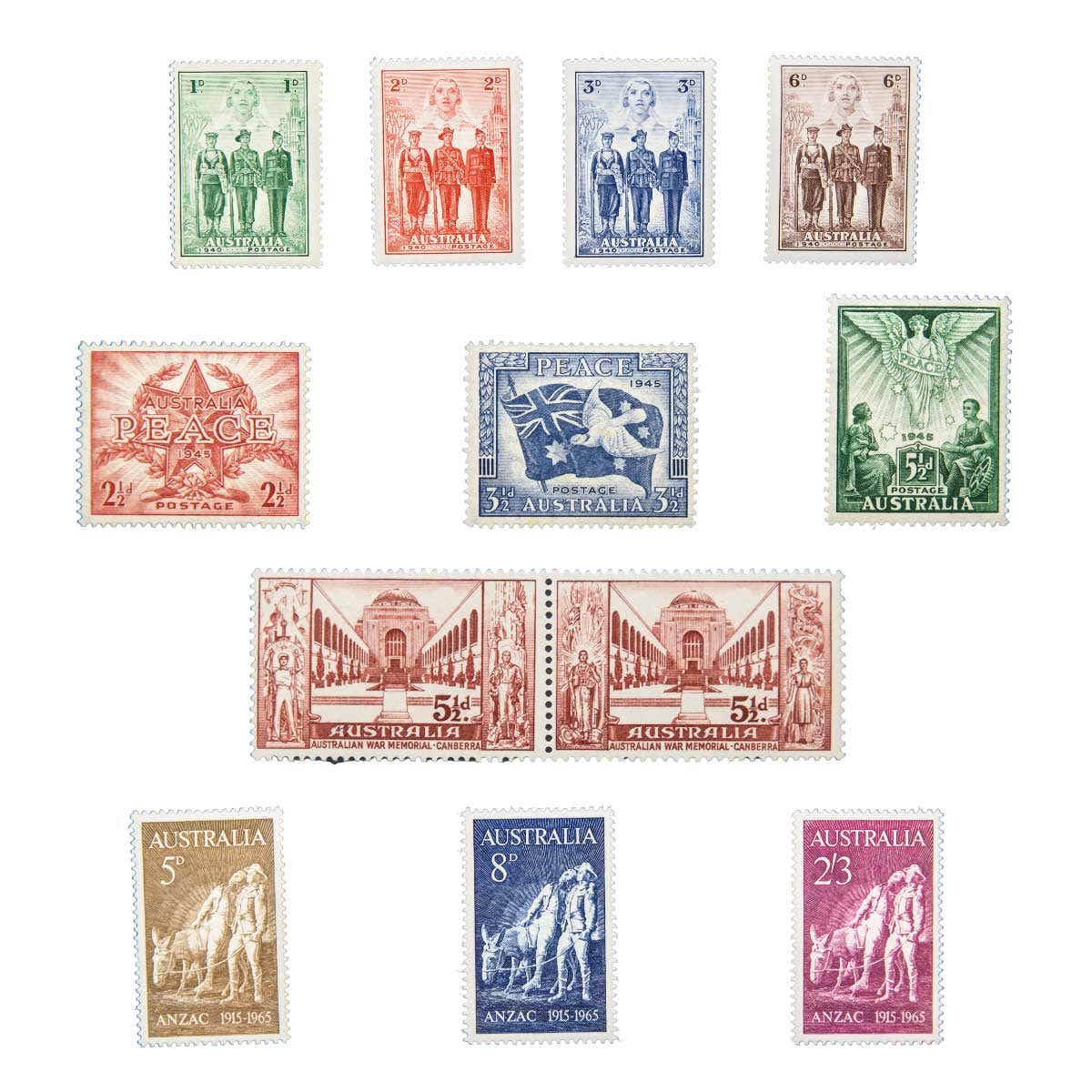 1940-65 Military 12-Stamp Set Mint Unhinged