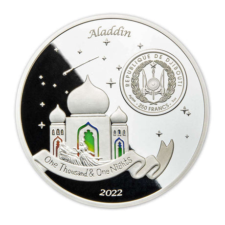 Aladdin 2022 250 Francs 1,001 Nights 5oz Silver Prooflike Coin