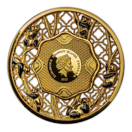 Panda 2022 $5 Filigree Gold-Plated 2oz Silver Prooflike Coin