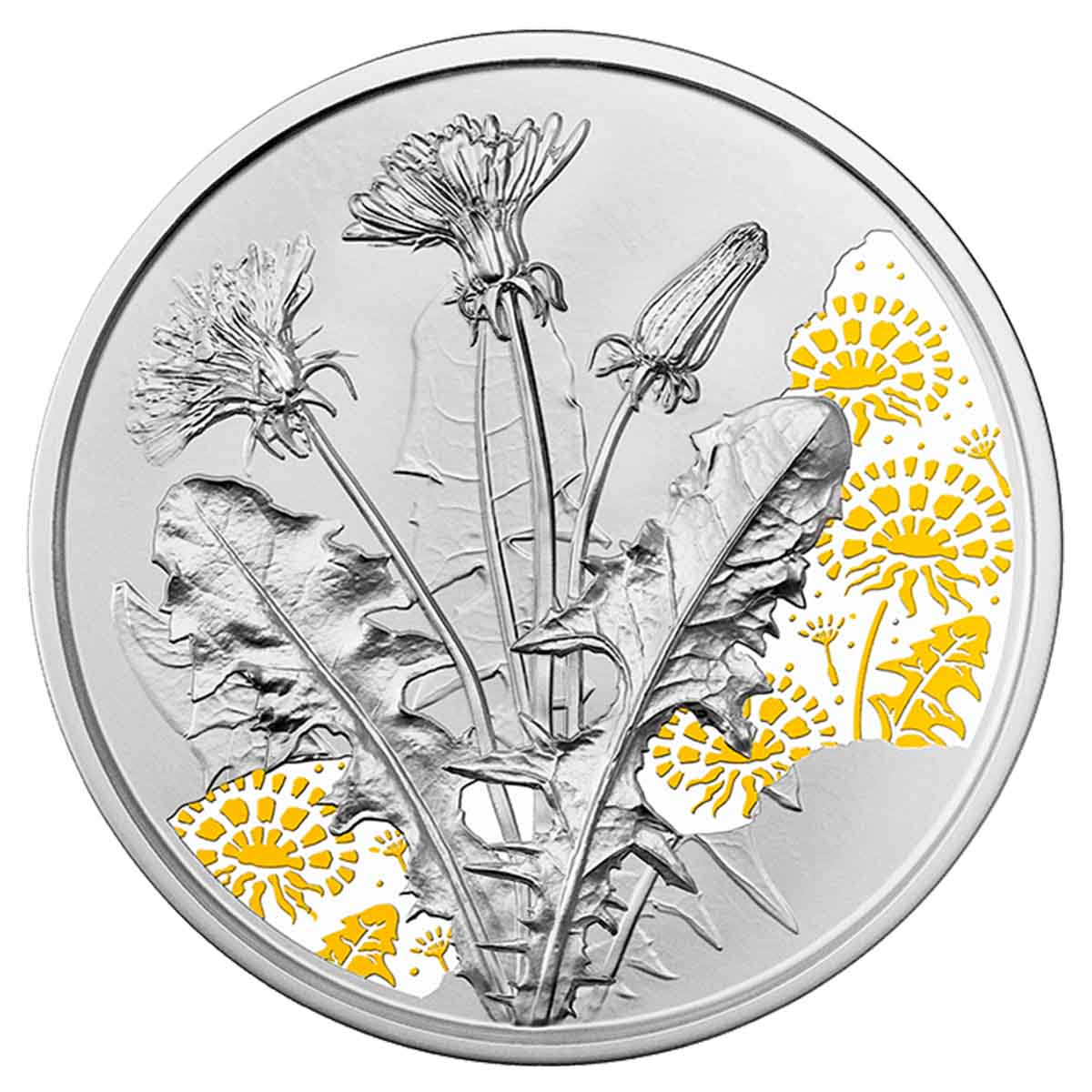Language of Flowers 2022 10‚¬ Dandelion Coloured Silver Proof Coin