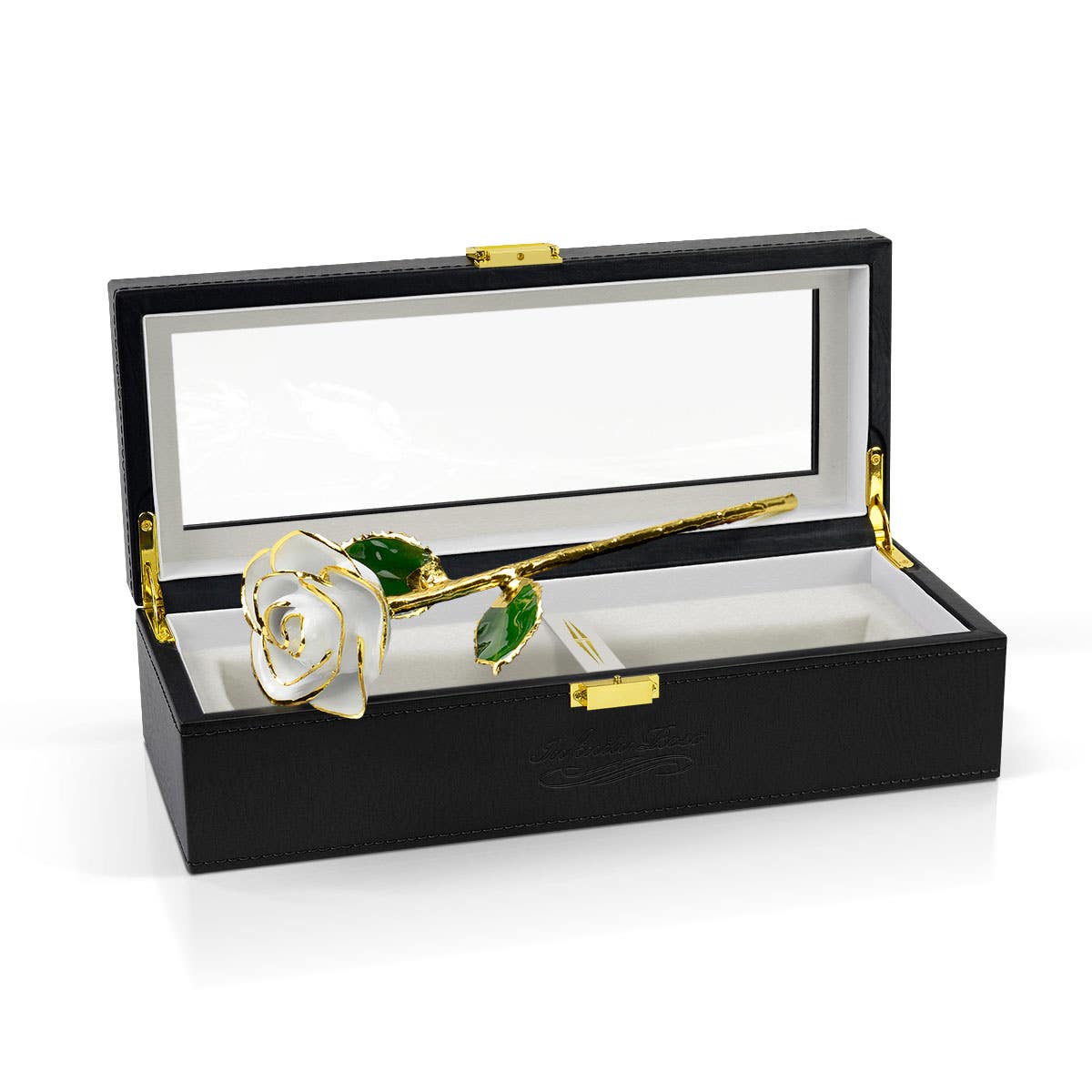 White Infinity Rose with Premium Glass Lid Display Case