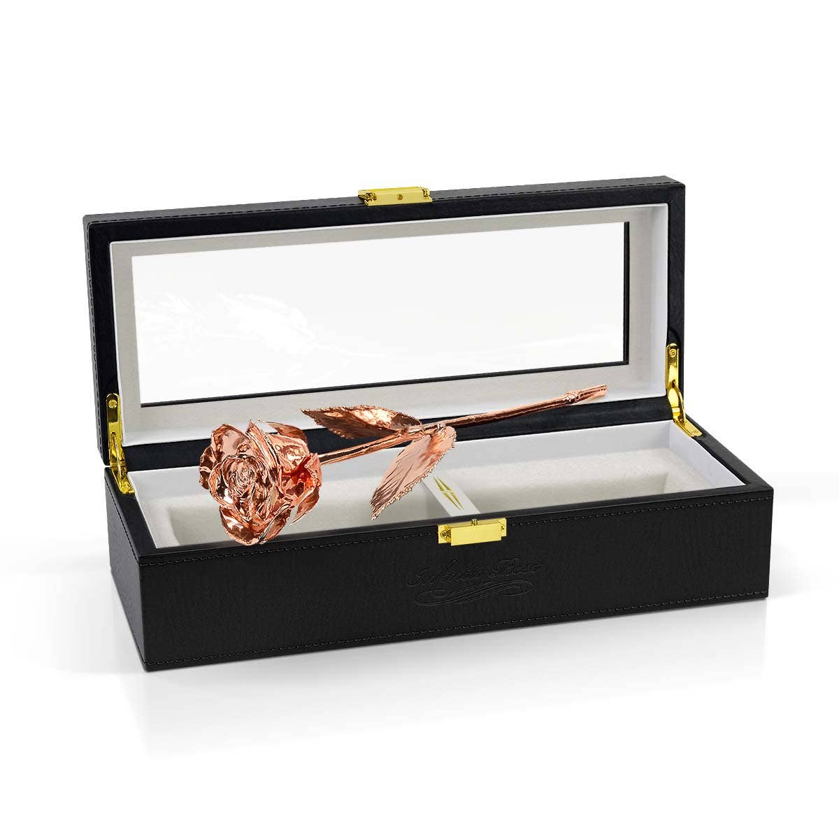 Rose Gold Infinity Rose with Premium Glass Lid Display Case
