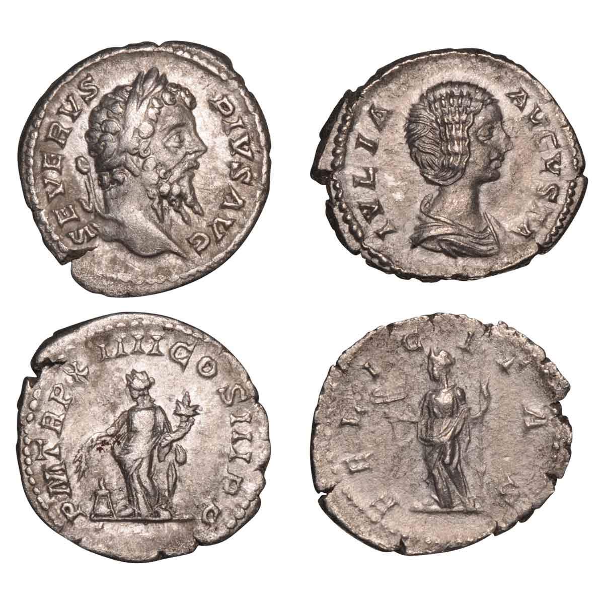 Septimius Severus & Julia Domna 193-211AD Silver Denarii Pair Fine-Very Fine