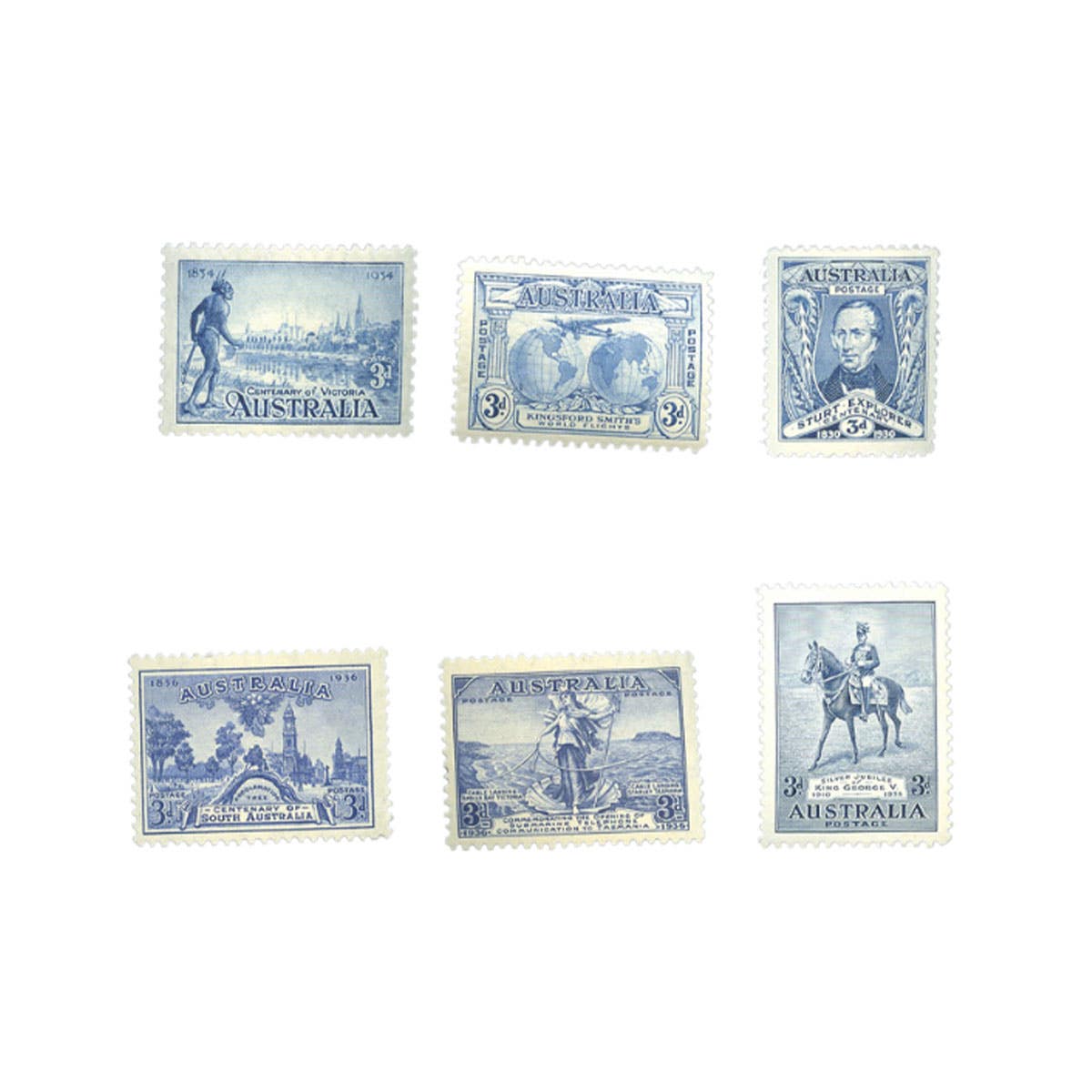 1930-36 3d Blue Commemoratives Set of 6 Mint Unhinged