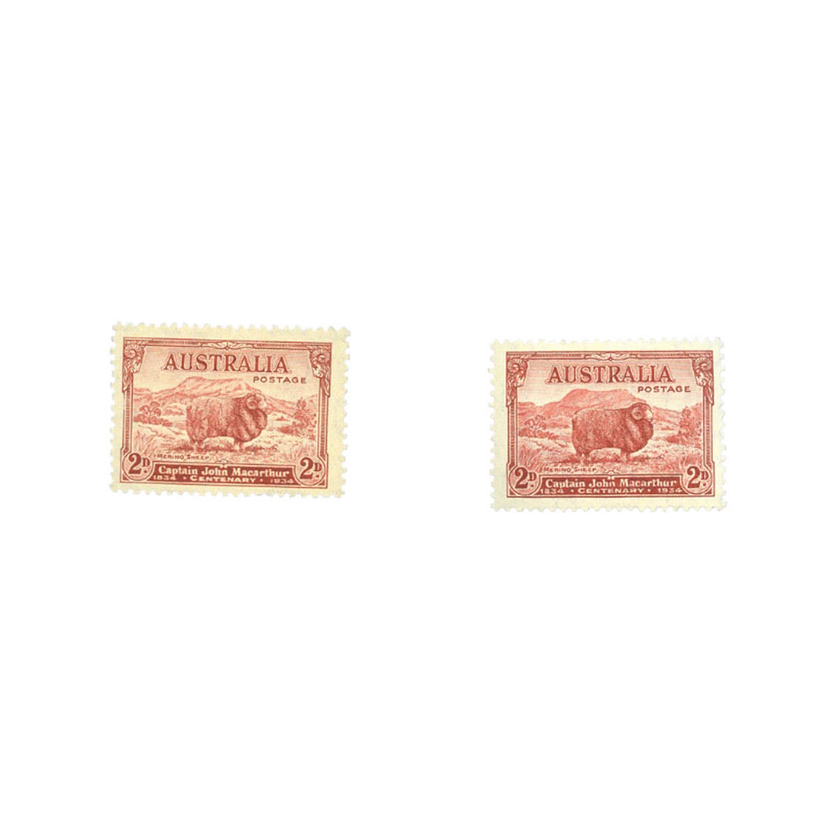 1934 2d Macarthur Light & Dark Hills Pair Mint Unhinged