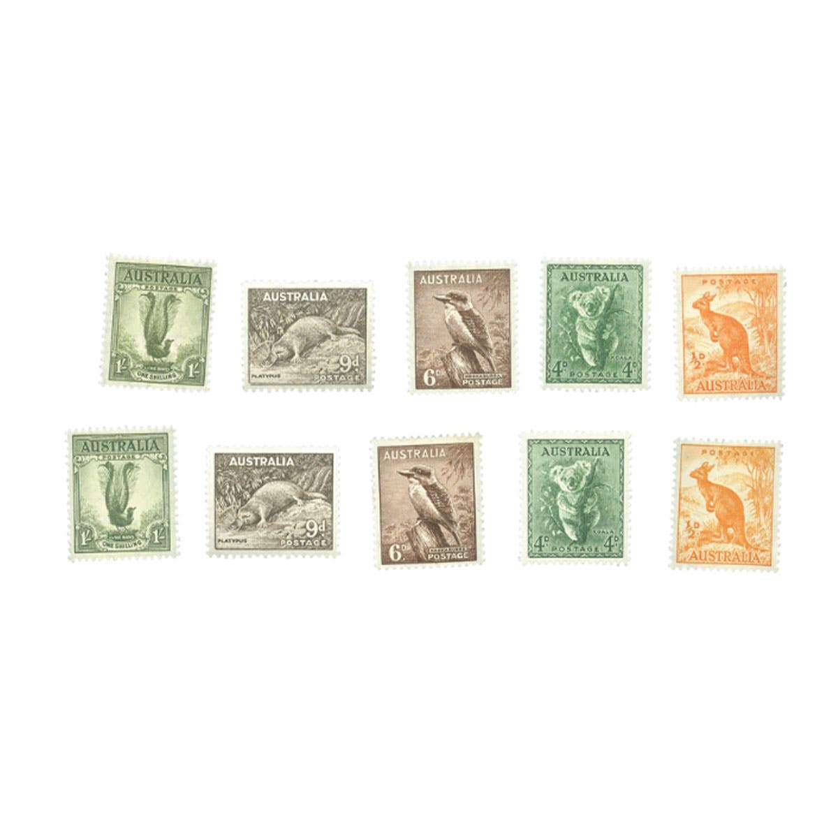 1942-58 ½d, 4d, 6d, 9d, 1/- Zoological Watermark & No Watermark 10-Stamp Set Mint Unhinged