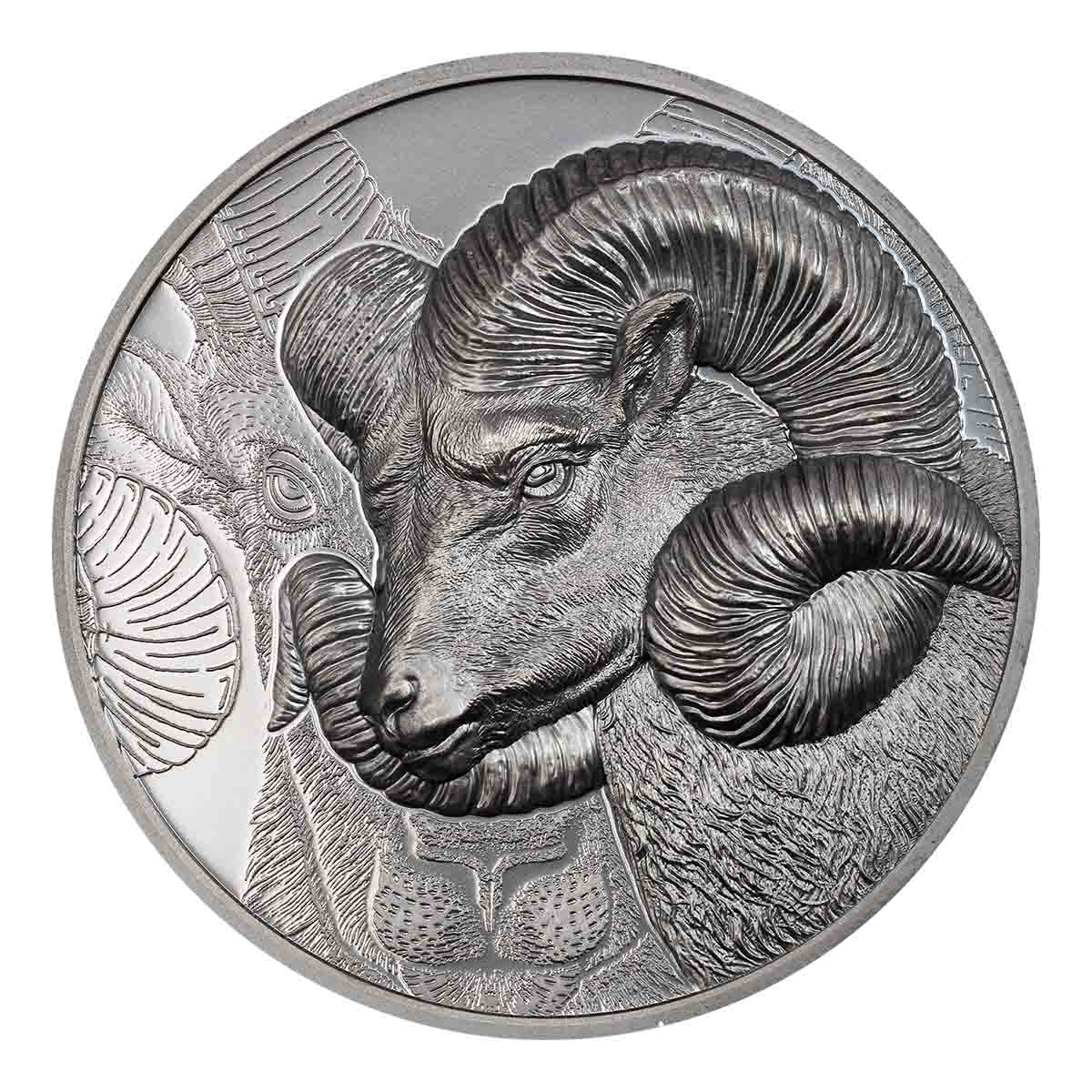 Wild Mongolia 2022 1,000T Argali Ultra High Relief 2oz Silver Black Proof Coin