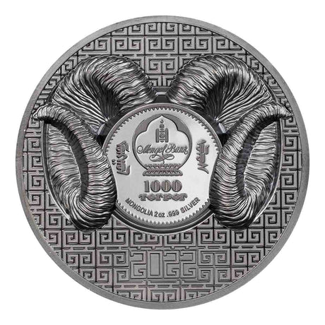 Wild Mongolia 2022 1,000T Argali Ultra High Relief 2oz Silver Black Proof Coin