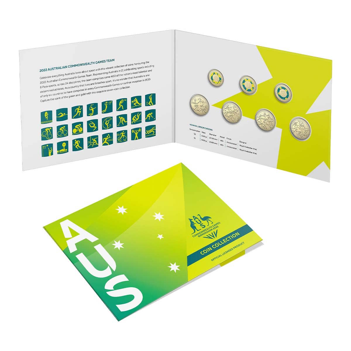 Australian Commonwealth Games Team 2022 $1 and $2 AlBr Uncirculated 7-Coin Collection