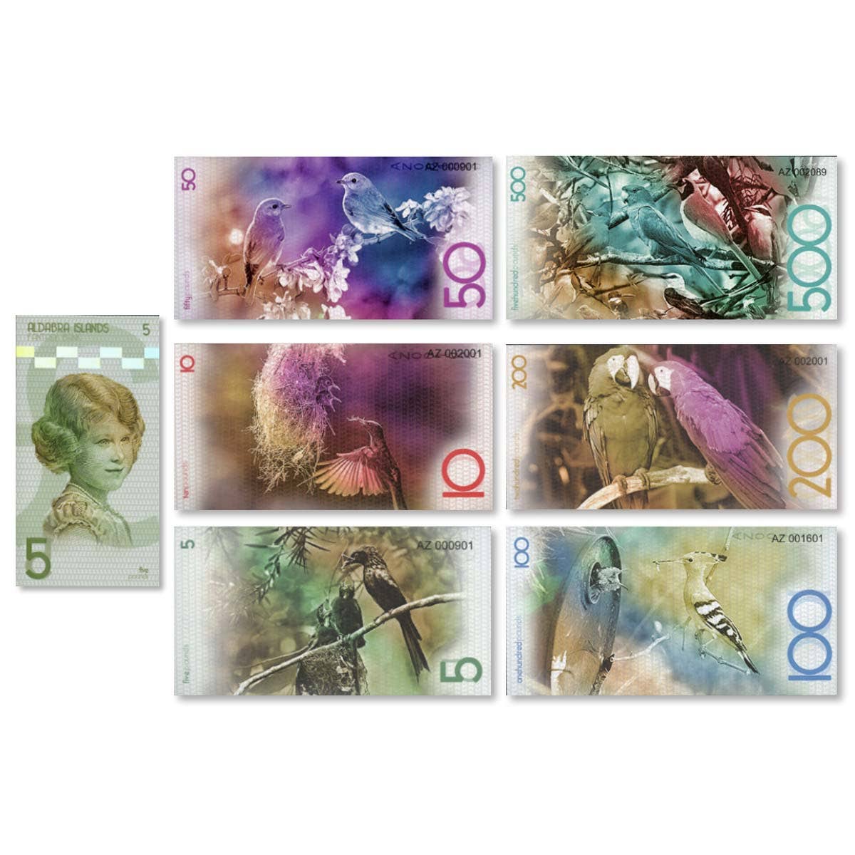 Aldabra Island £5-£500 6-Note Fantasy Uncirculated Set