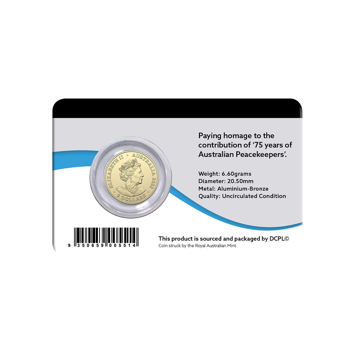 Australia Lest We Forget Peacekeeping 75th Anniversary 2022 $2 Colour Aluminium-Bronze Uncirculated Coin Pack