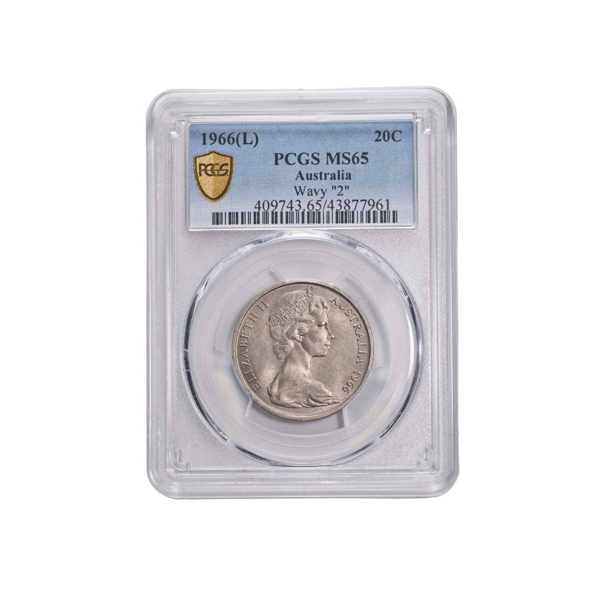 Australia 1966 20c Wavy '2' Coin PCGS MS65 (Gem Uncirculated)