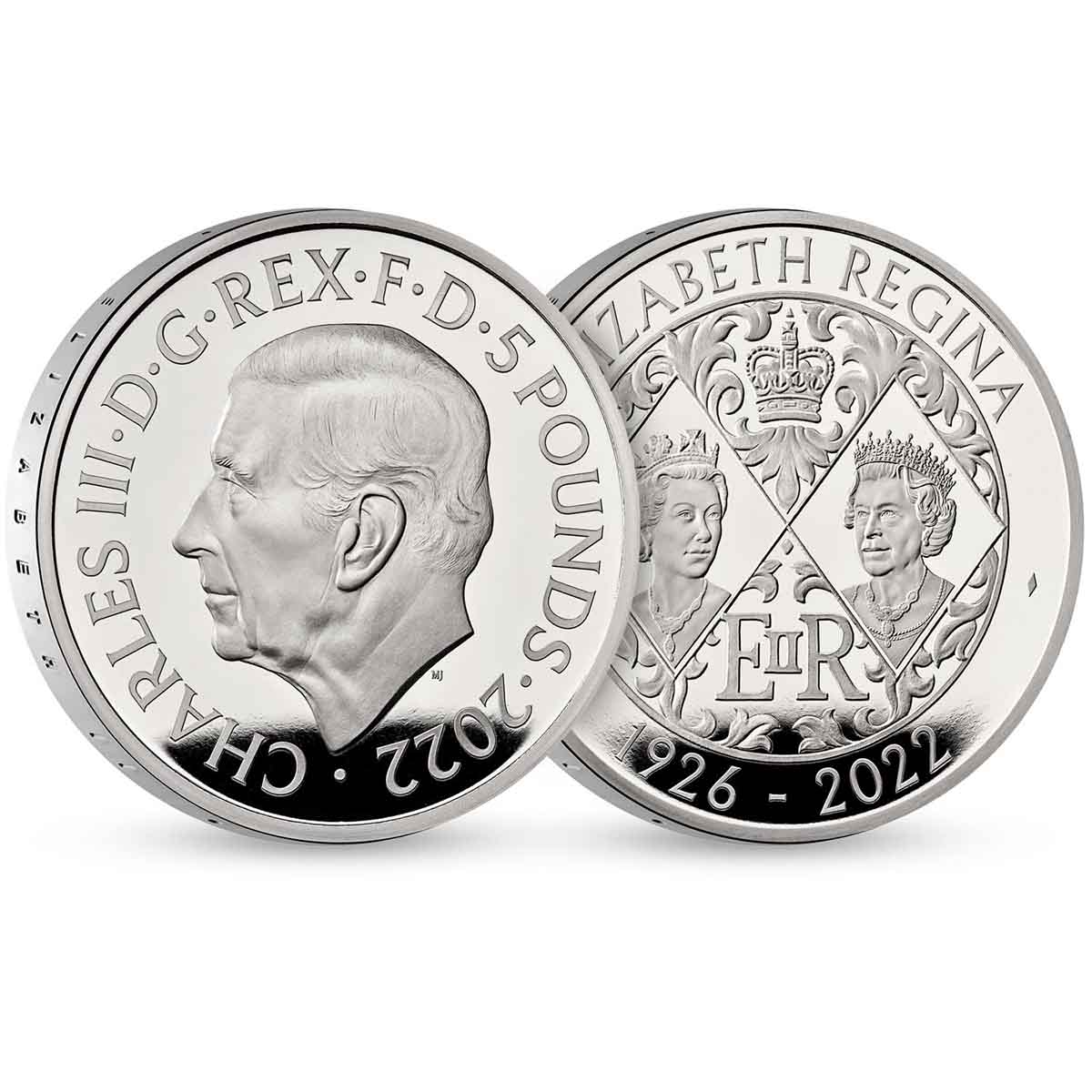 King Charles III 2022 £5 Queen Elizabeth II Tribute Silver Proof Coin