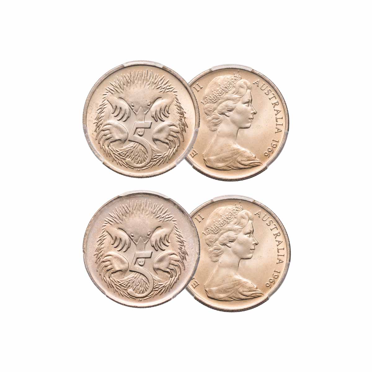 Australia 1966 5c Canberra & London Coin Pair PCGS MS67 (Gem Uncirculated)