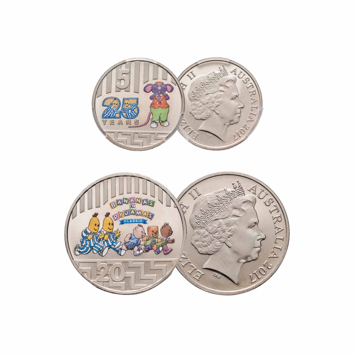 Australia Bananas in Pyjamas 2017 5c & 20c Cupro-Nickel Coin Pair PCGS MS70 (FDC)