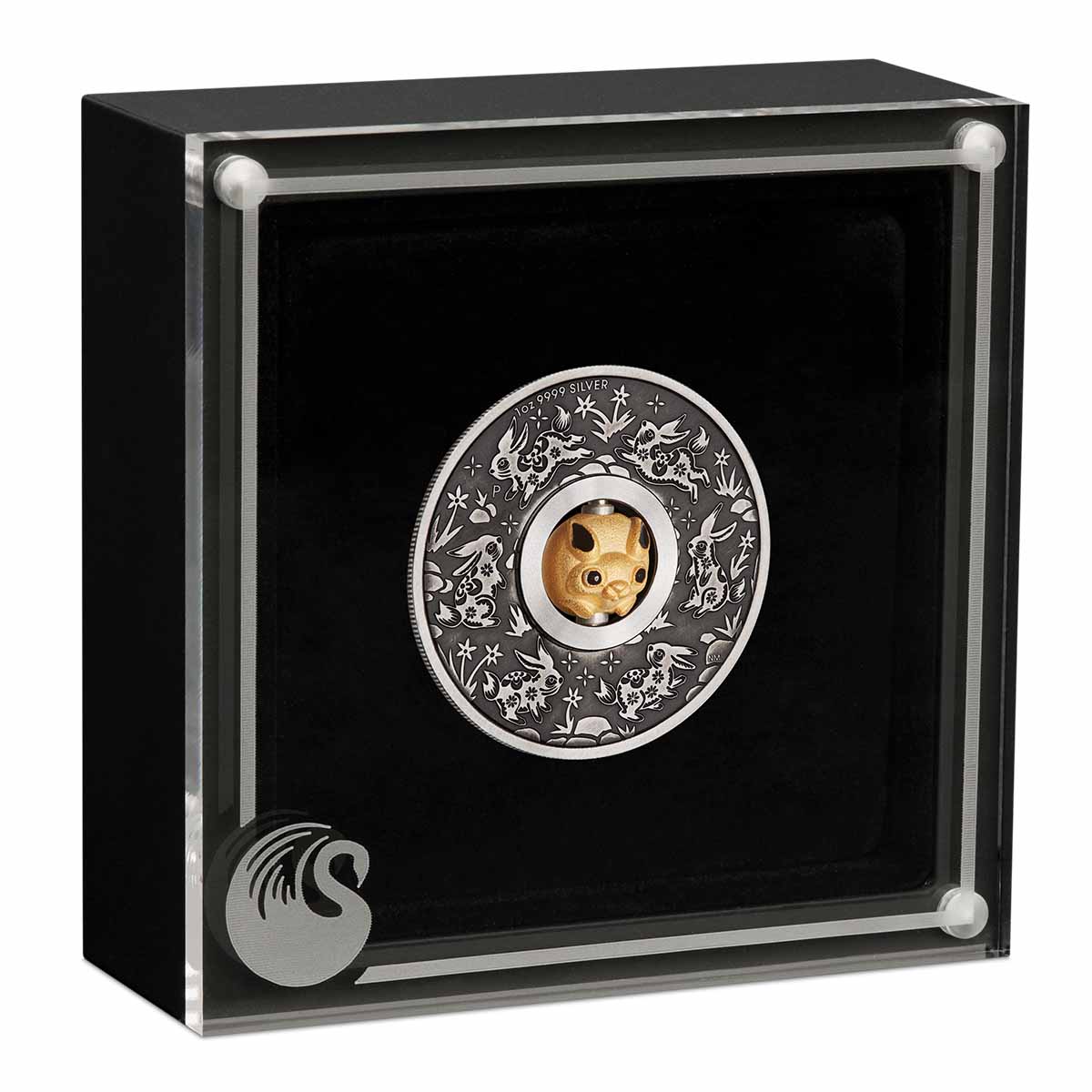 Year of the Rabbit Rotating Charm 2023 $1 1oz Silver Antiqued Coin