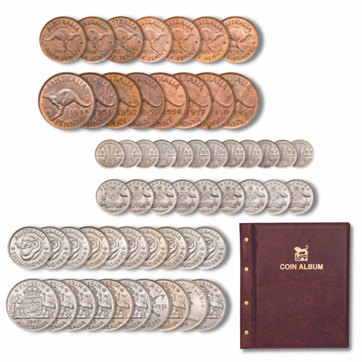 George VI & Elizabeth II 1940s & 1950s Uncirculated 56-Coin Set