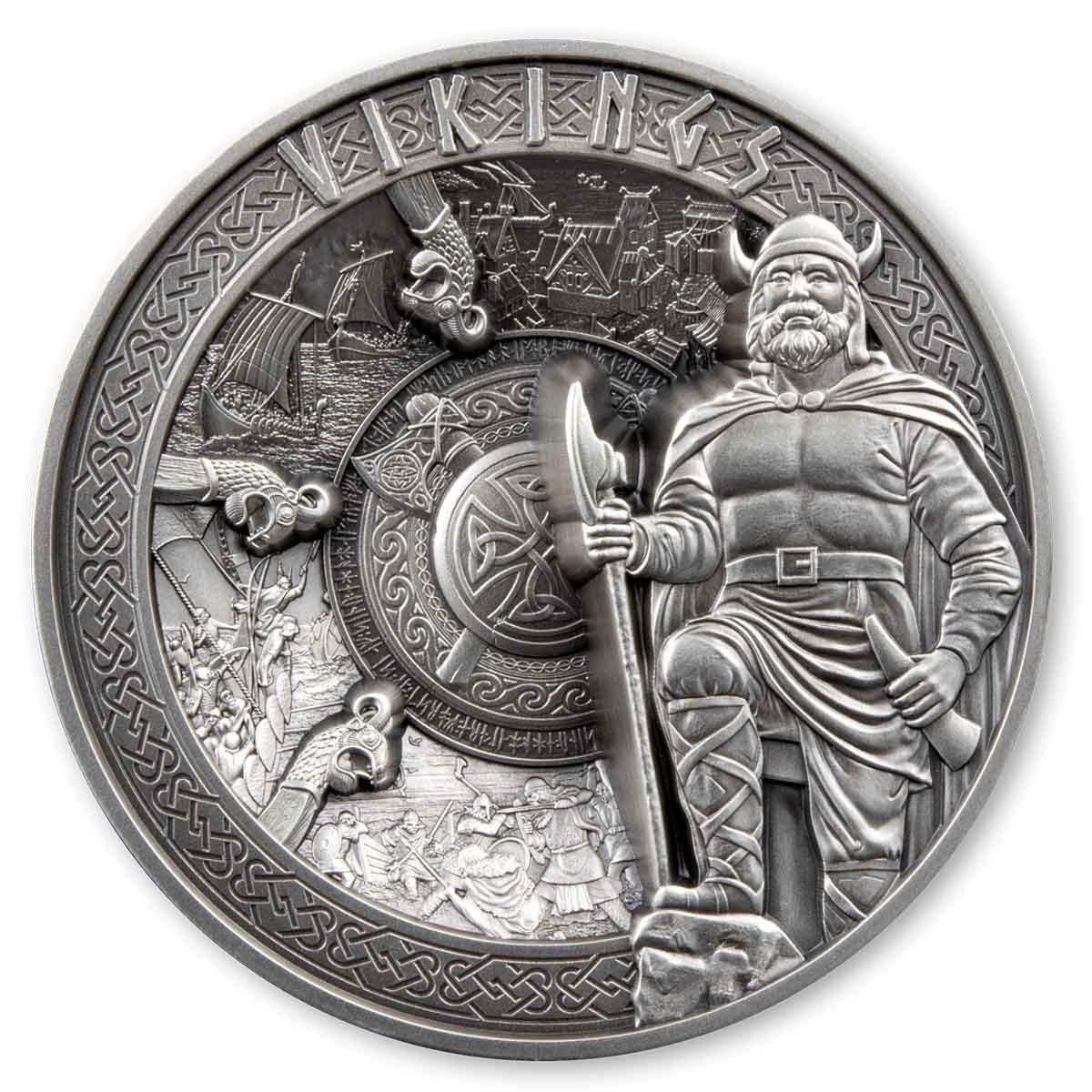 Vikings 2023 $25 Ultra High Relief Kilo Silver Antique Coin