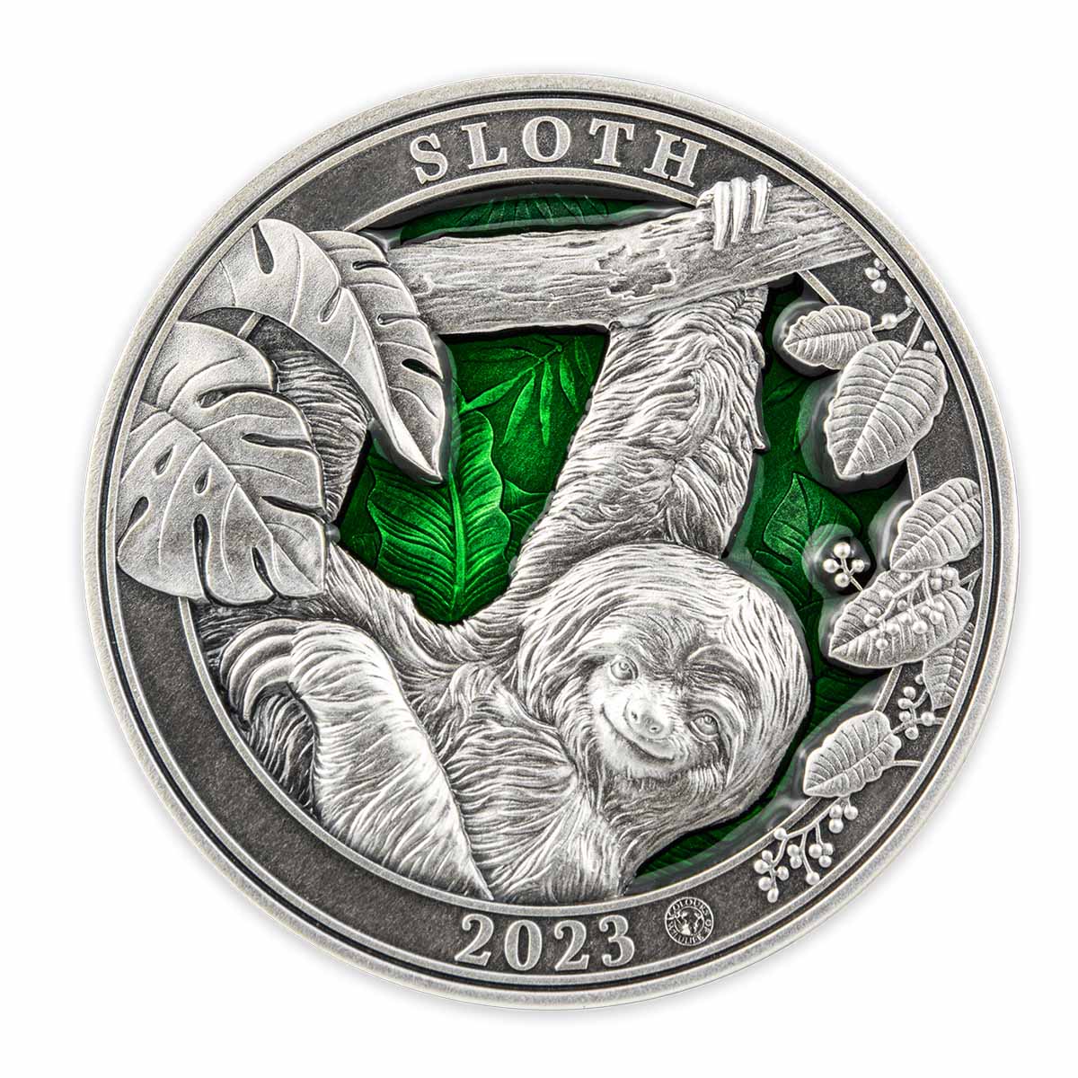 Colours of Wildlife The Sloth 2023 $5 3oz Silver Antique Coin
