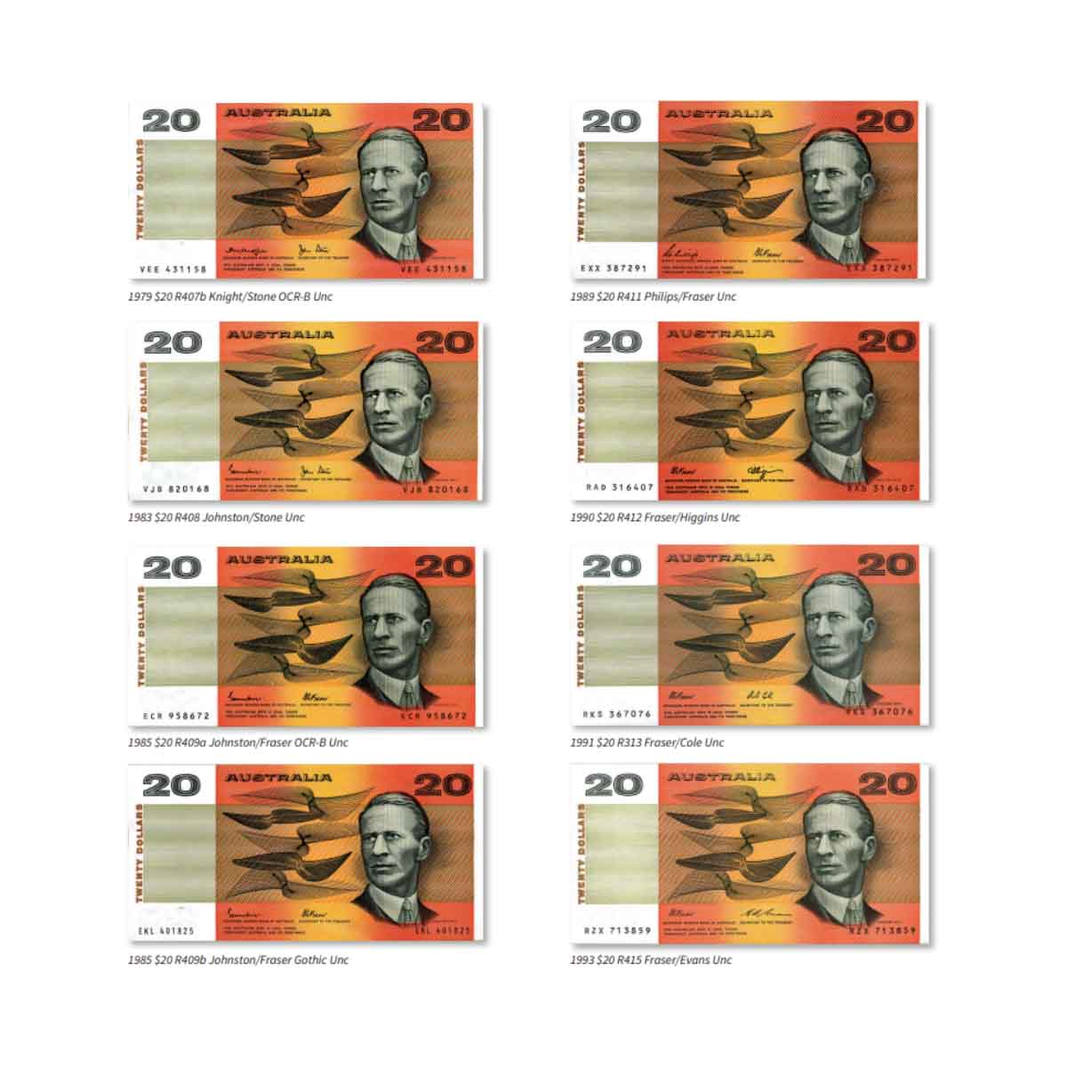 My Note Collection 1966-93 $20 16-Note Complete Collection Uncirculated – Downies Collectables