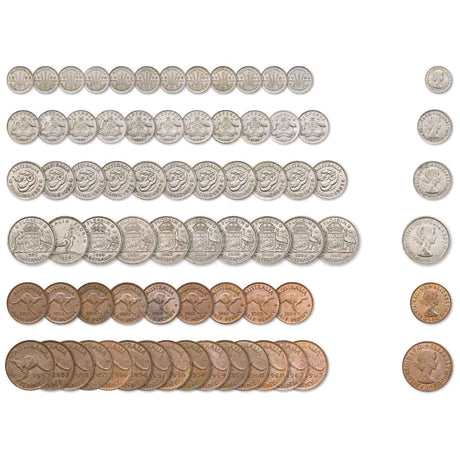 Queen Elizabeth II Complete Predecimal 1953-64 82-Coin Set Fine-Extremely Fine