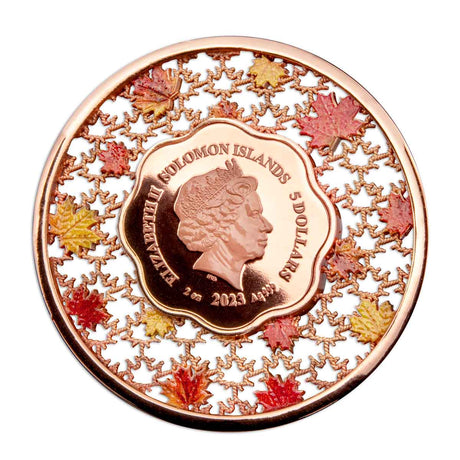 Maple Leaf Filigree 2023 $5 2oz Silver Rose Gold Plated Prooflike Coin