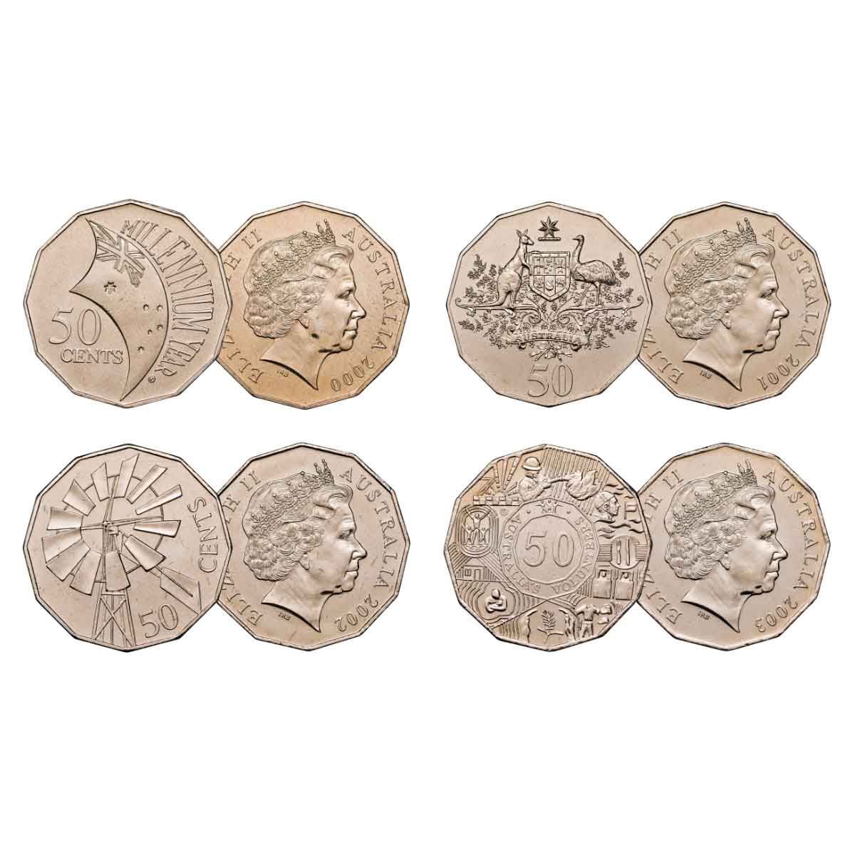 2000, 2001, 2002 & 2003 50c Specimen 4-Coin Set