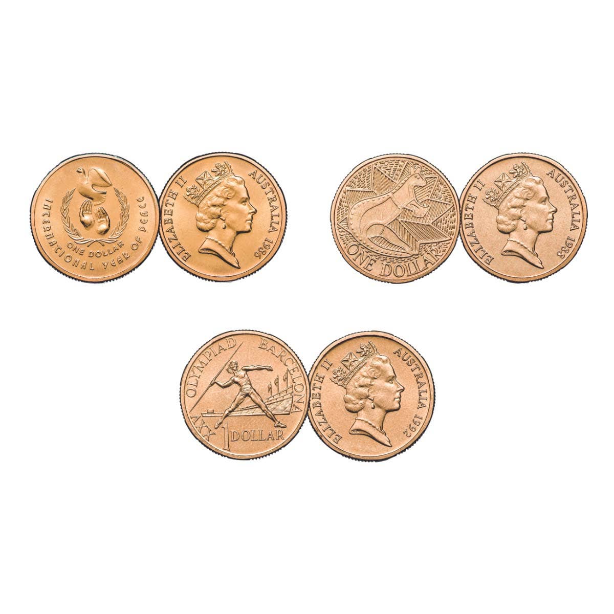 1986, 1988 & 1992 $1 Specimen 3-Coin Set