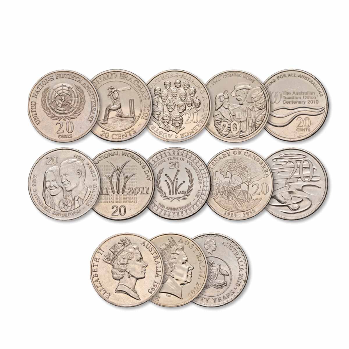 1995 -2016 20c Commemorative 10-Coin Set about Uncirculated-Uncirculated