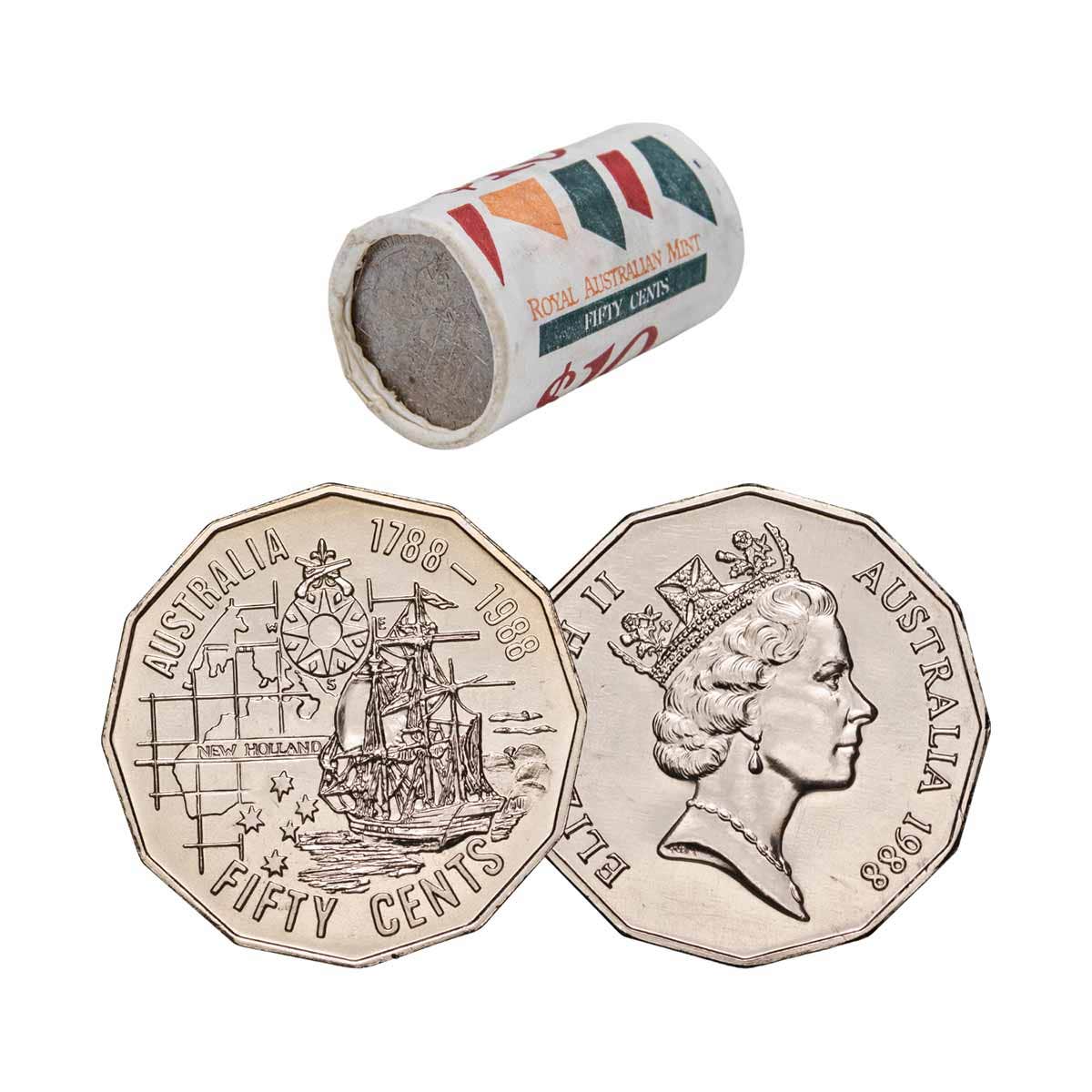Australia Bicentennial 1988 50c Cupro-Nickel Uncirculated 20-Coin RAM Mint Roll