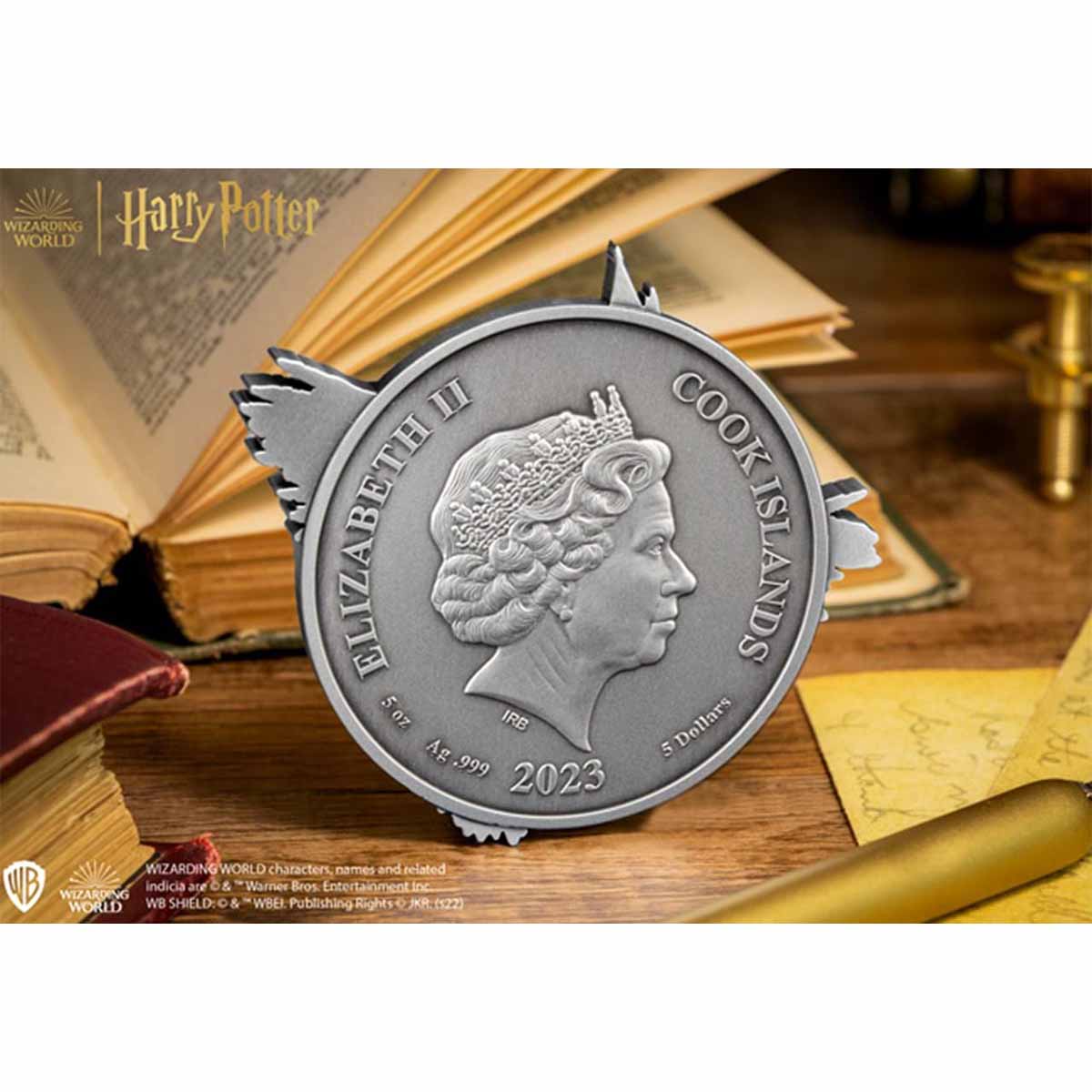 Harry Potter 2023 $5 Hedwig 5oz Silver Antique Coin