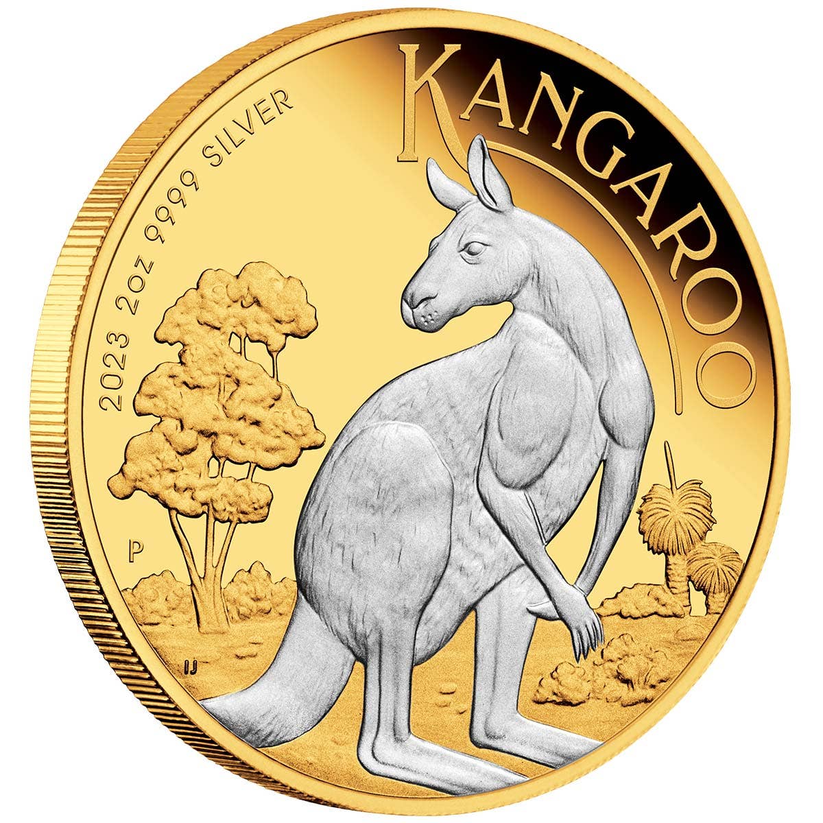 Australian Kangaroo 2023 $2 Gold-plated 2oz Silver Brilliant Uncirculated Coin